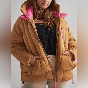 Anthropologie | Avec Les Filles Oversized Puffer Coat – Brown & Hot Pink